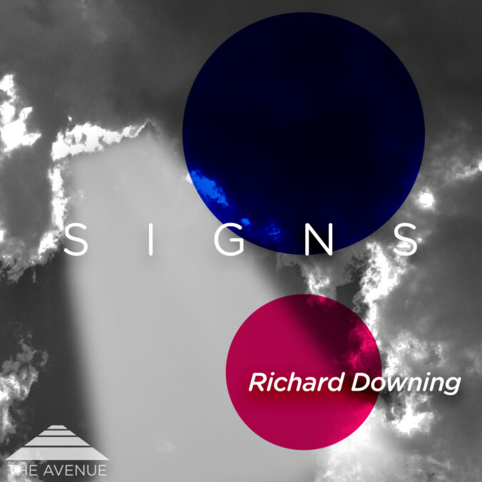 photo of clouds and light from the sky with text "SIGNS RICHARD DOWNING"