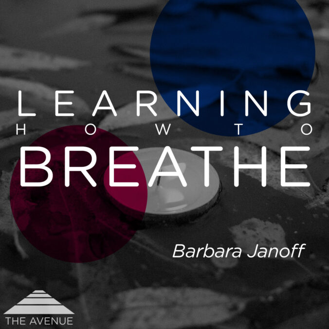 A candle floating in a brook with text "LEARNING HOW TO BREATHE BARBARA JANOFF"